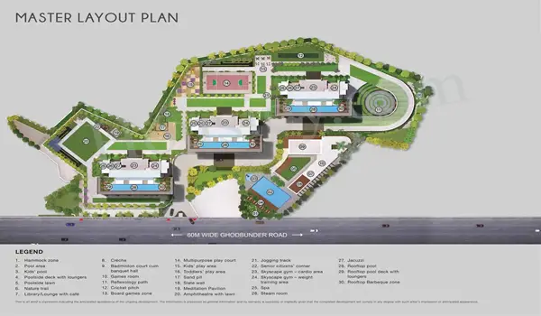 The master plan of Godrej Exquisite unfolds across a well-contoured 4-acre parcel in the thriving suburb of Thane West. Carefully curated to foster a balanced lifestyle, the layout emphasizes open space, strategic tower placement, and functional amenity zones. The development comprises three sleek high-rise apartments near Ghodbunder Road that rise with poise, accommodating a total of 555 thoughtfully designed units. Each tower is positioned to harness optimal sunlight, ventilation, and panoramic views of the surrounding greenery and skyline. The design blueprint outlines a well-integrated ecosystem where architecture and landscape planning come together to offer an enriching residential experience. With pedestrian-friendly pathways, lush green zones, and a well-demarcated amenities area, the layout promises a blend of urban functionality and natural serenity, crafted for those who prefer gated community with amenities in Thane.